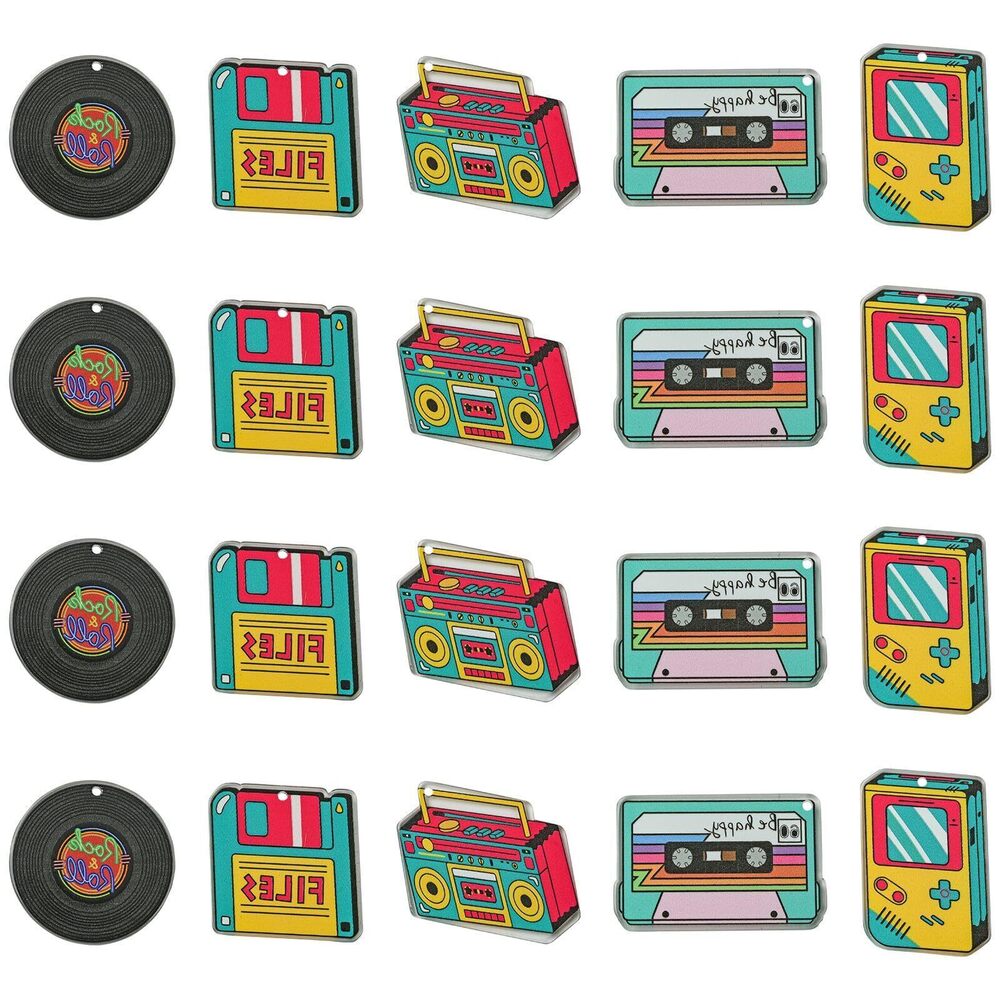 6098 20pcs 5 Styles Acrylic Music Charms Opaque Colorful Radio Cassette